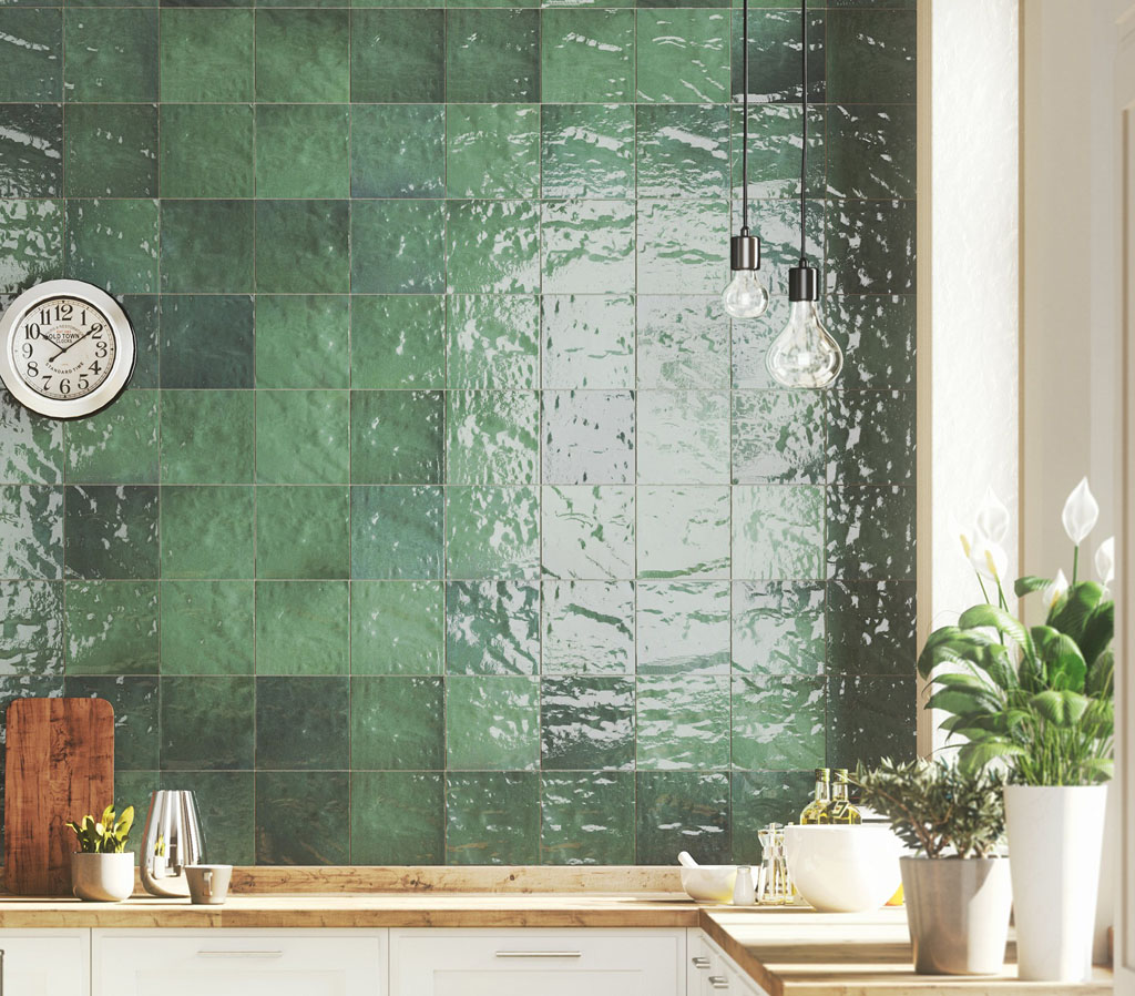 translucent green tile for backsplash
